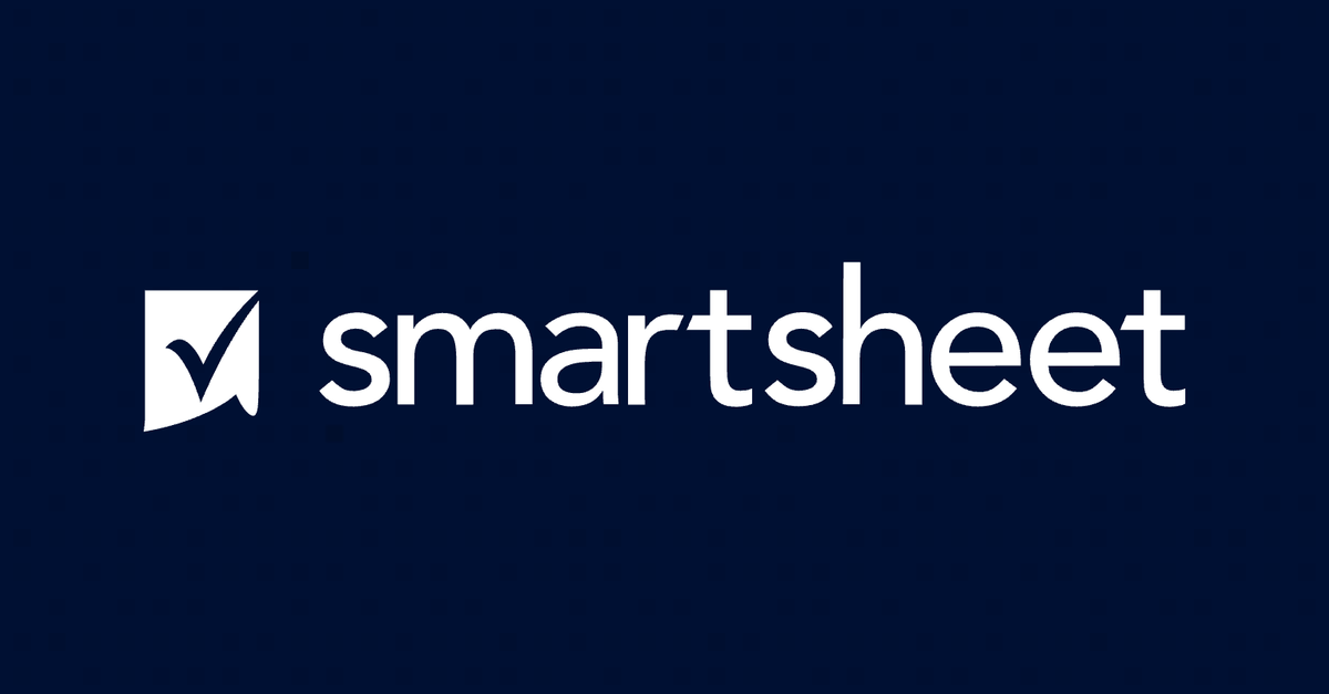 Smartsheet official logo written in white on a dark blue background